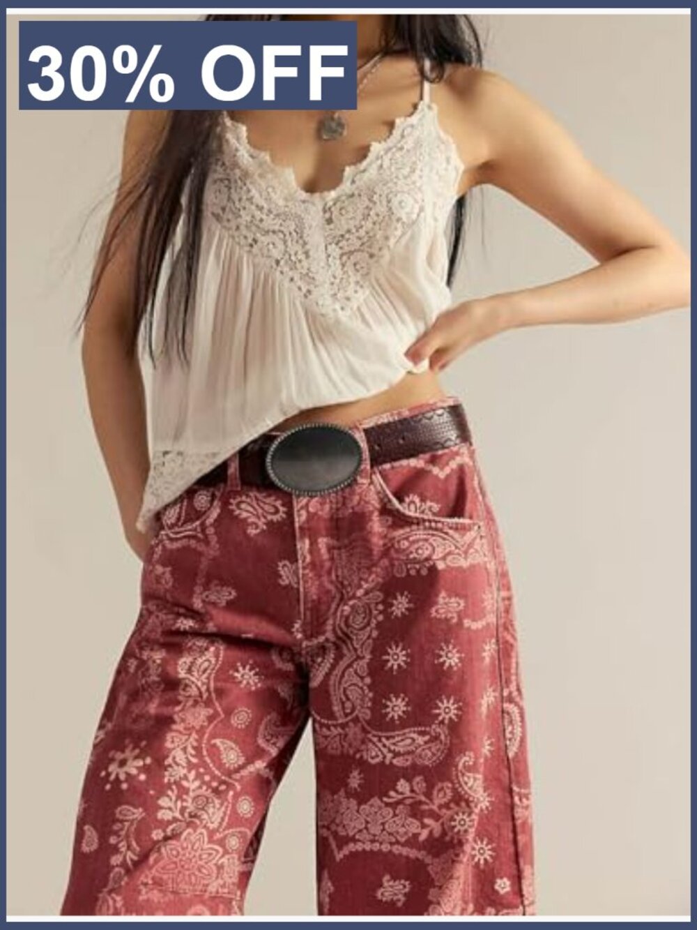 Boyfriend Baggy Barrel Jeans Floral Print Denim Ankle Pants Wide Leg Mid Rise - Picture 3 of 7